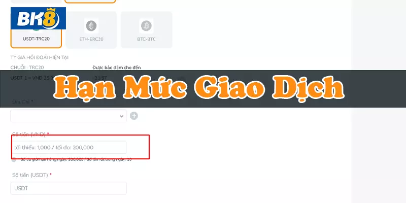 Chú ý hạn mức giao dịch rút tiền Bk8