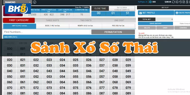 Sảnh xổ số BK8 Thái với nhiều ưu điểm